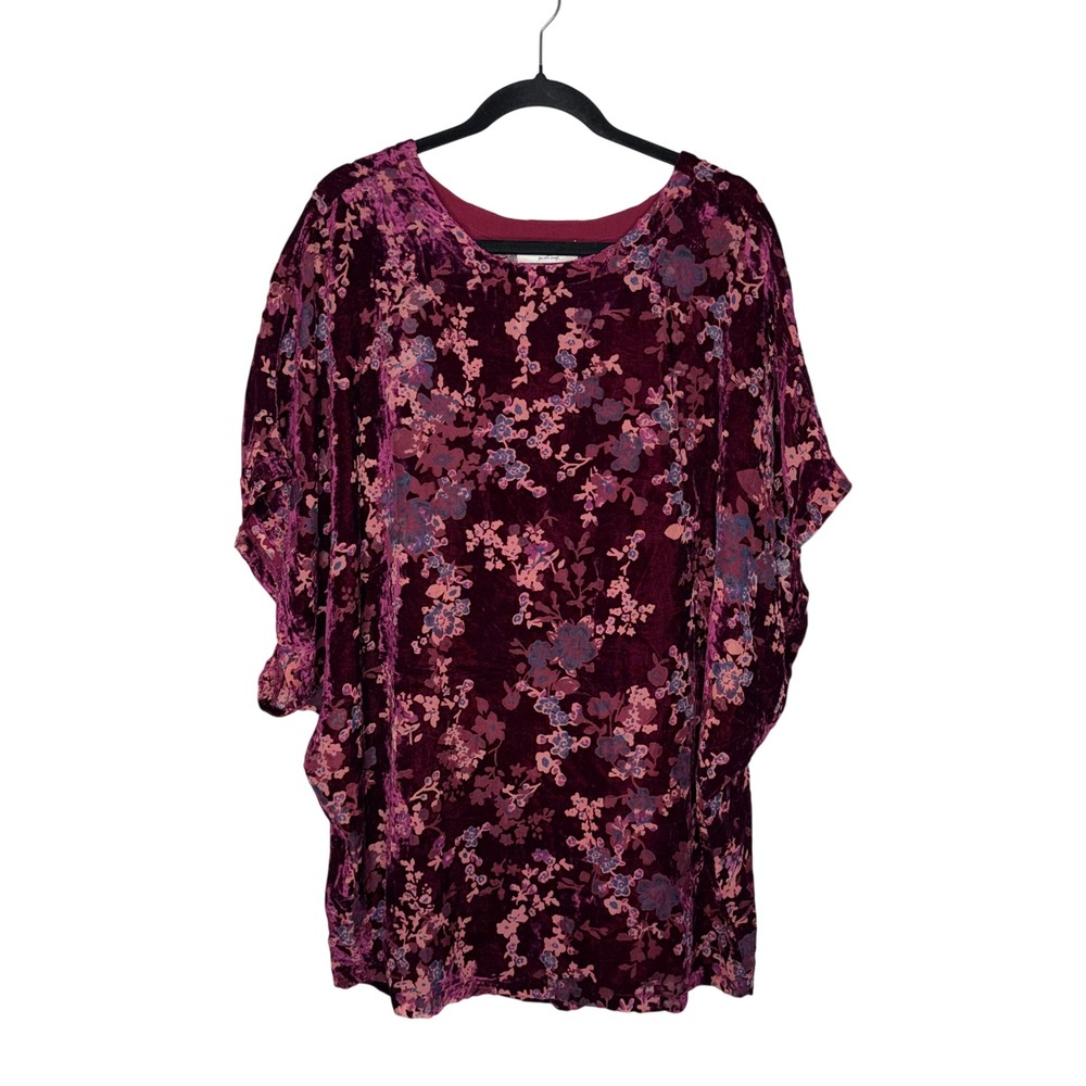 Natural Life Velvet Burnout Floral Tunic Top Womens XS‎ Burgundy Excellent Boho